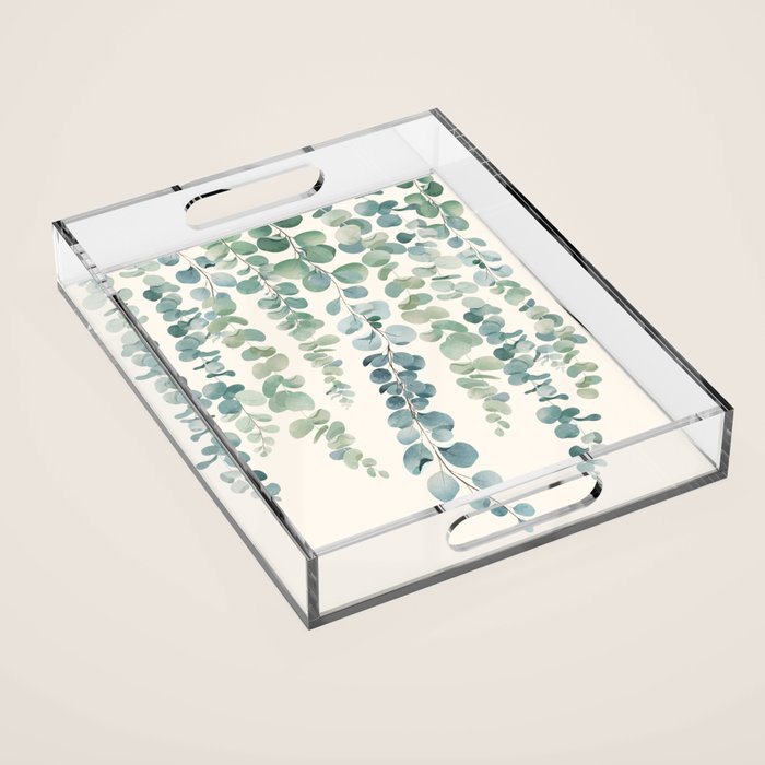 Watercolor Eucalyptus Leaves Acrylic Tray Gallery Image 1