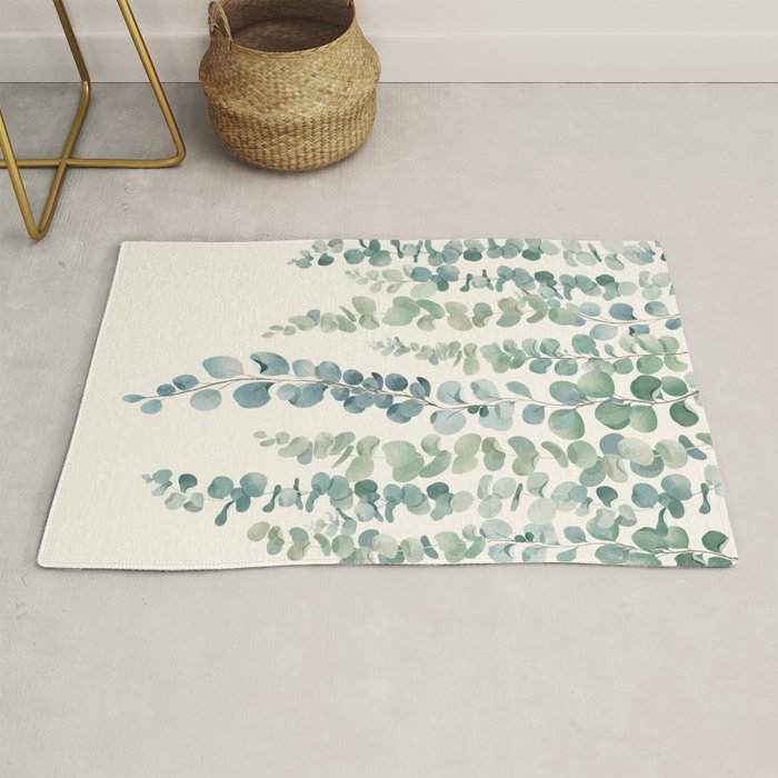 Watercolor Eucalyptus Leaves Rug Gallery Image 1