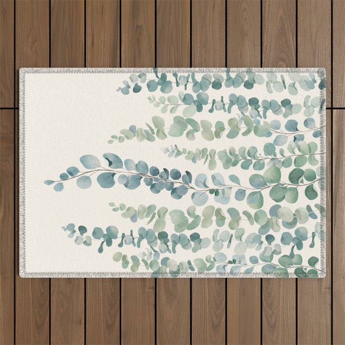 Watercolor Eucalyptus Leaves Outdoor Rug Gallery Image 1