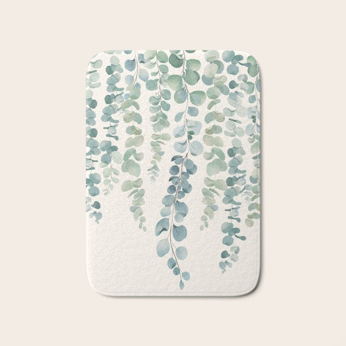 Watercolor Eucalyptus Leaves Bath Mat Gallery Image 1