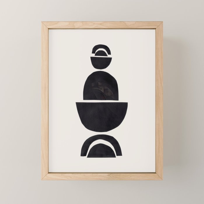 Black & White Minimalist Mid Century Paper collage Funky Black Ink Tribal Geometric by Ejaaz Haniff Mini Art Print Gallery Image 1