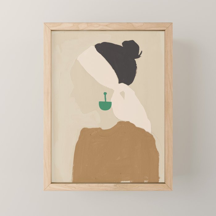 Minimalist Woman with Green Earring Mini Art Print Gallery Image 1