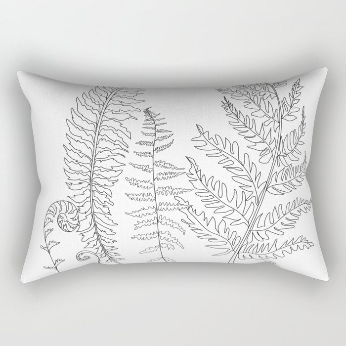 Minimal Line Art Fern Leaves Rectangular Pillow Gallery Image 1