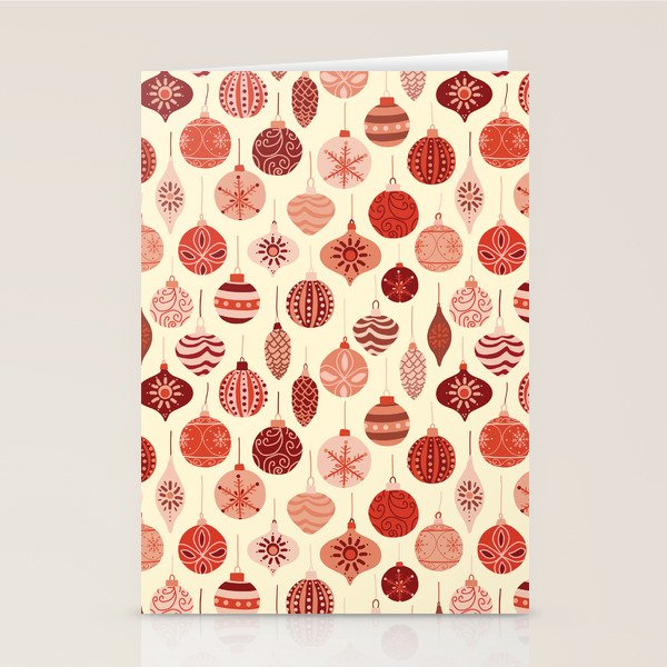 Christmas Ornaments Red Pink Beige Pattern Stationery Card Gallery Image 2