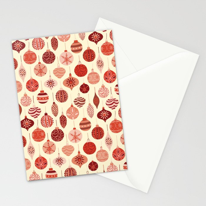 Christmas Ornaments Red Pink Beige Pattern Stationery Card Gallery Image 2