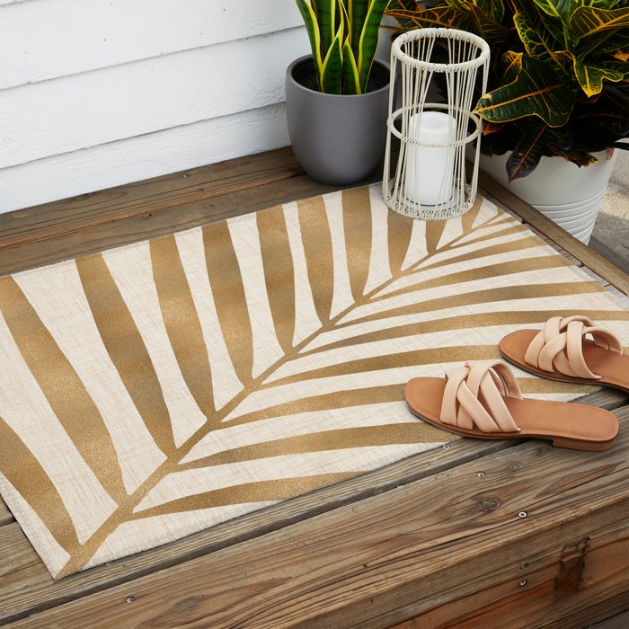 Gold Tropical Leaf Outdoor Rug Gallery Image 2