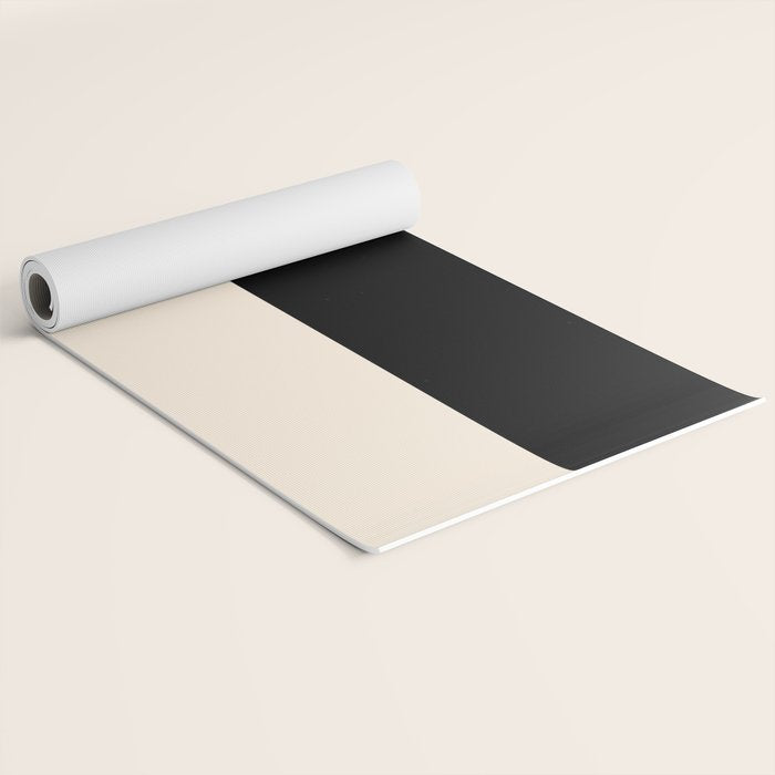 Stripe Black and Cream Half Half Minimal Modern Color Block Pattern Yoga Mat Gallery Image 2