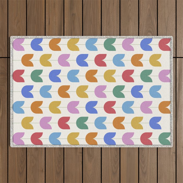 Spring Tulips IX Bright Rainbow Mid Century Flowers Outdoor Rug Gallery Image 1