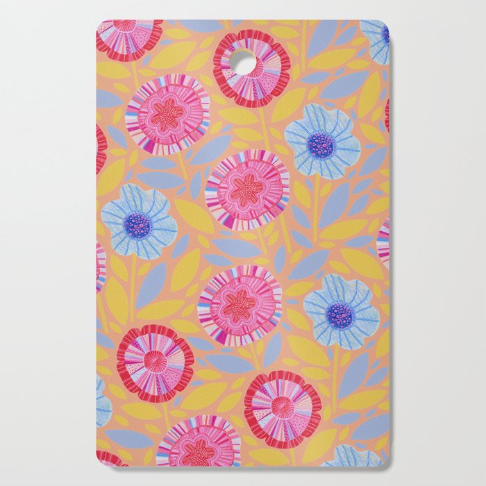 Folk Floral Blossoms in Pastel Pink Cutting Board Gallery Image 1