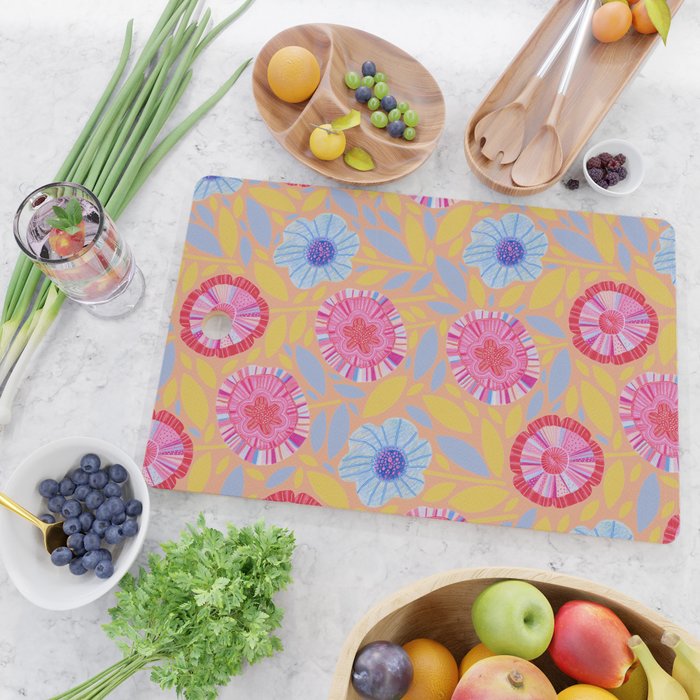 Folk Floral Blossoms in Pastel Pink Cutting Board Gallery Image 2