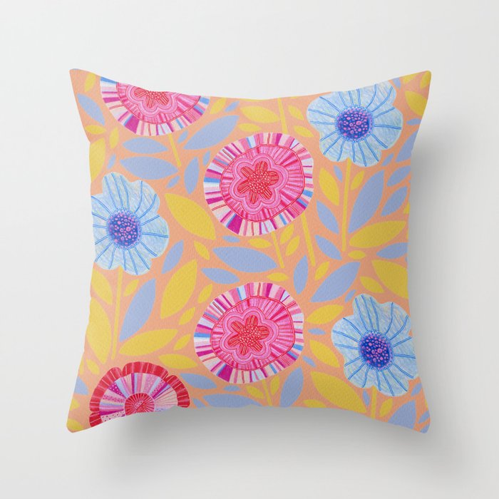 Folk Floral Blossoms in Pastel Pink Throw Pillow Gallery Image 6