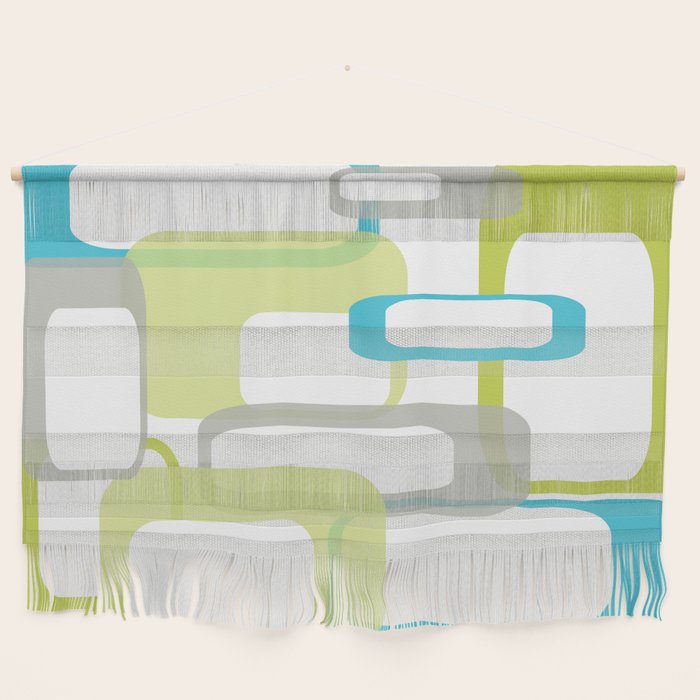 Mid-Century Modern Rectangle Design Blue Green and Gray Wall Hanging Gallery Image 1