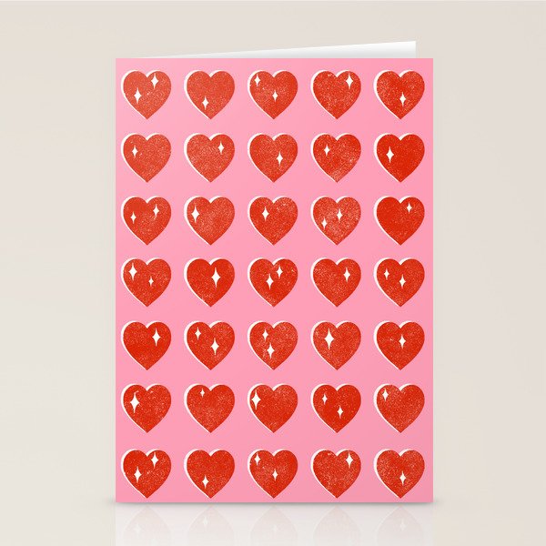 Love Hearts - red on pink Stationery Card Gallery Image 2