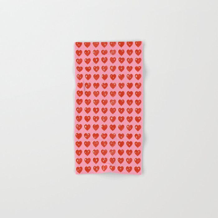 Love Hearts - red on pink Bath Towel Gallery Image 1