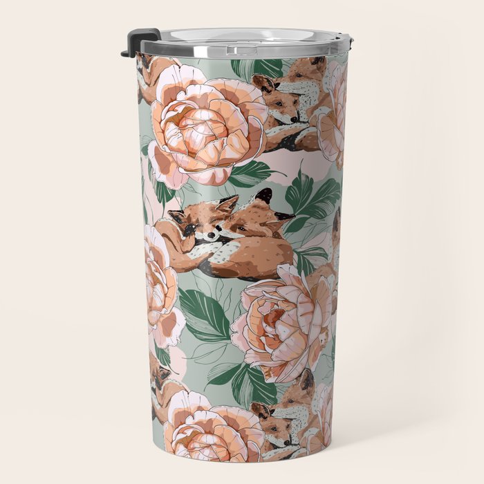 Red foxes in the rose bushes 24 Travel Mug Gallery Image 3