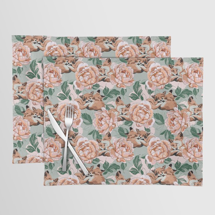 Red foxes in the rose bushes 24 Placemat Gallery Image 1