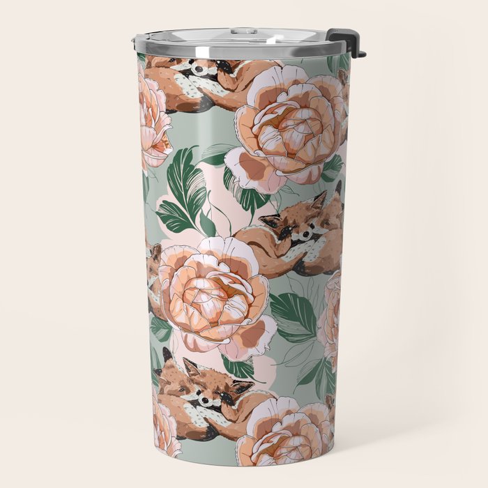 Red foxes in the rose bushes 24 Travel Mug Gallery Image 2