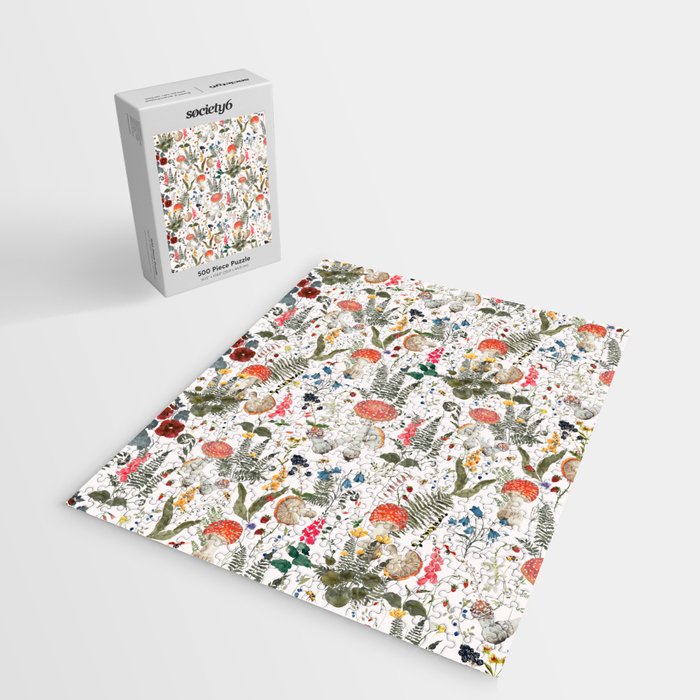 Watercolor Hand Drawn Mushroom Autumn Garden Jigsaw Puzzle Gallery Image 2