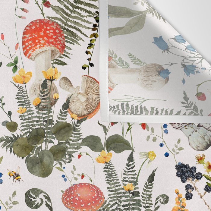 Watercolor Hand Drawn Mushroom Autumn Garden Wall Tapestry Gallery Image 3