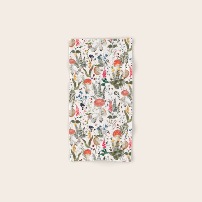 Watercolor Hand Drawn Mushroom Autumn Garden Bath Towel Gallery Image 1
