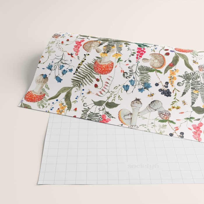 Watercolor Hand Drawn Mushroom Autumn Garden Wrapping Paper Gallery Image 2