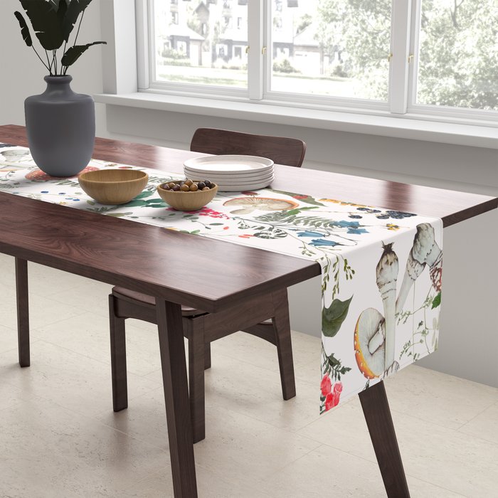 Watercolor Hand Drawn Mushroom Autumn Garden Table Runner Gallery Image 2