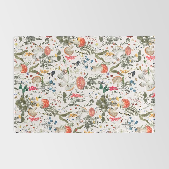 Watercolor Hand Drawn Mushroom Autumn Garden Rug Gallery Image 2