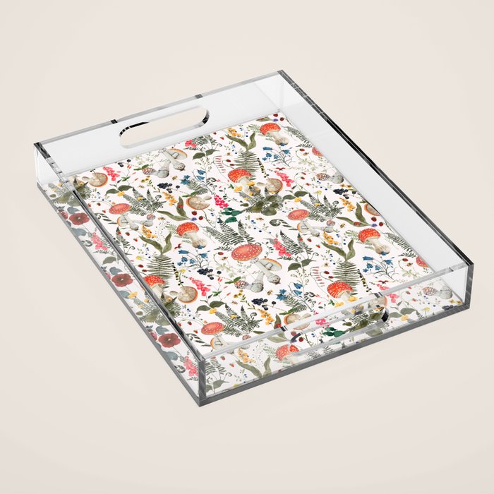 Watercolor Hand Drawn Mushroom Autumn Garden Acrylic Tray Gallery Image 1
