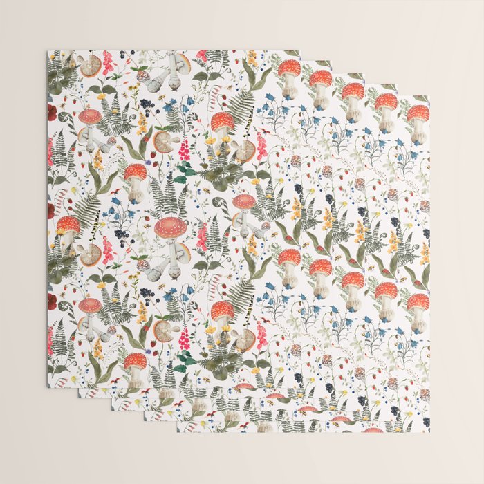 Watercolor Hand Drawn Mushroom Autumn Garden Wrapping Paper Gallery Image 3