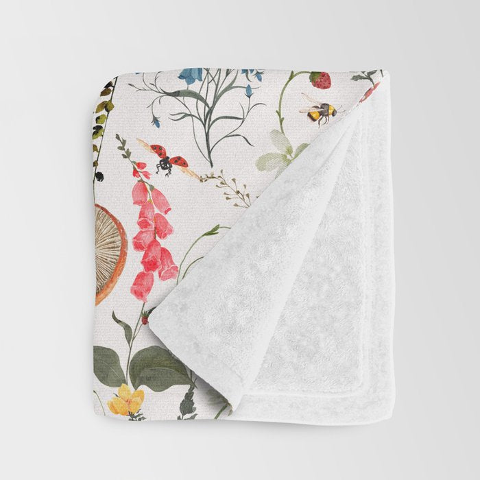 Watercolor Hand Drawn Mushroom Autumn Garden Throw Blanket Gallery Image 3