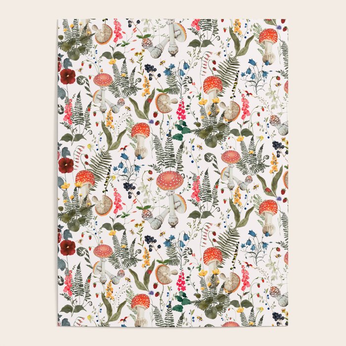 Watercolor Hand Drawn Mushroom Autumn Garden Poster Gallery Image 1