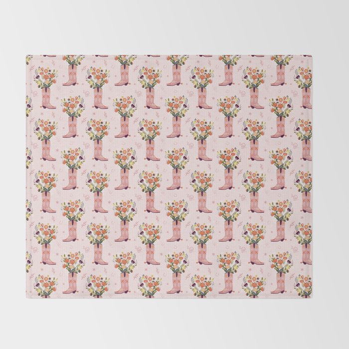 Western Floral Cowboy Boots Pattern Throw Blanket Gallery Image 2