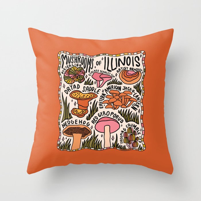 Mushrooms of Illinois Throw Pillow Gallery Image 1