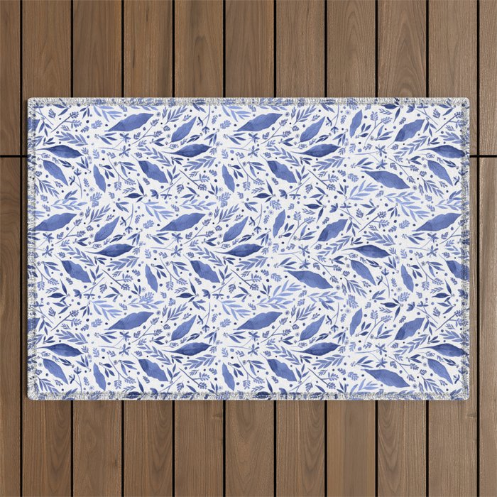 Delft Blue Floral Chinoiserie Foliage_Bloomartgallery Outdoor Rug Gallery Image 1