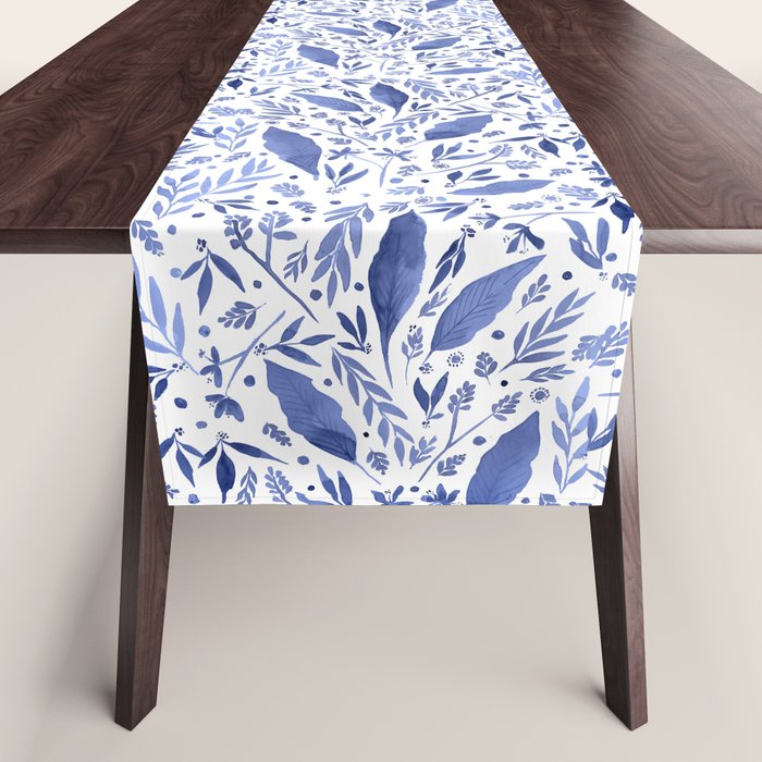 Delft Blue Floral Chinoiserie Foliage_Bloomartgallery Table Runner Gallery Image 1