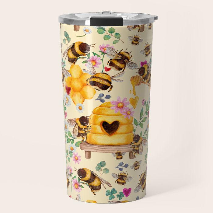 Bees with Flowers and Honey Travel Mug Gallery Image 1