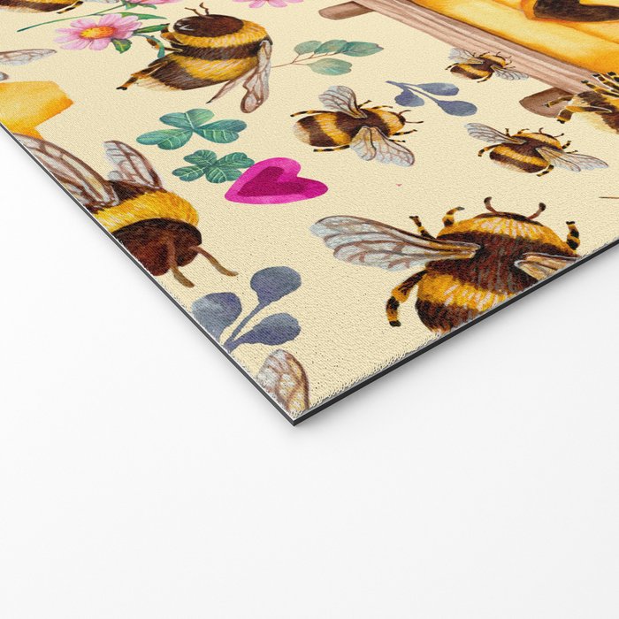 Bees with Flowers and Honey Welcome Mat Gallery Image 2