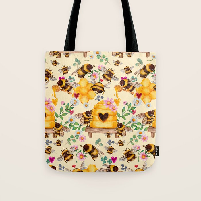 Bees with Flowers and Honey Tote Bag Gallery Image 1