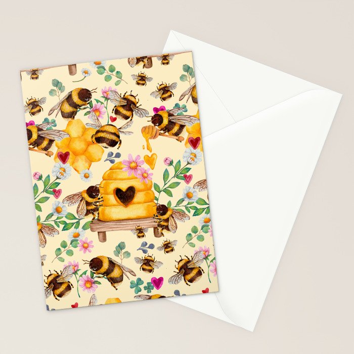 Bees with Flowers and Honey Stationery Card Gallery Image 2