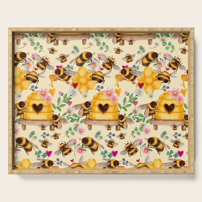 Bees with Flowers and Honey Serving Tray Gallery Image 1