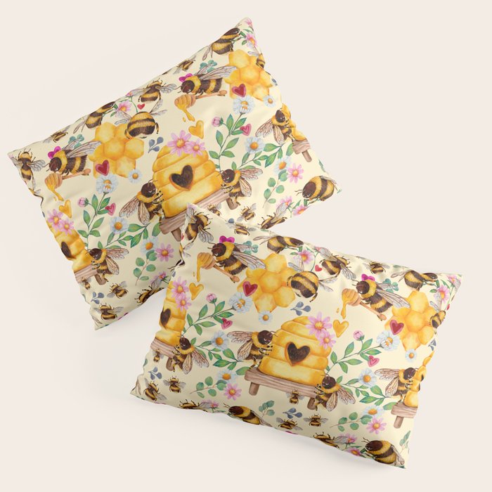 Bees with Flowers and Honey Pillow Sham Gallery Image 3