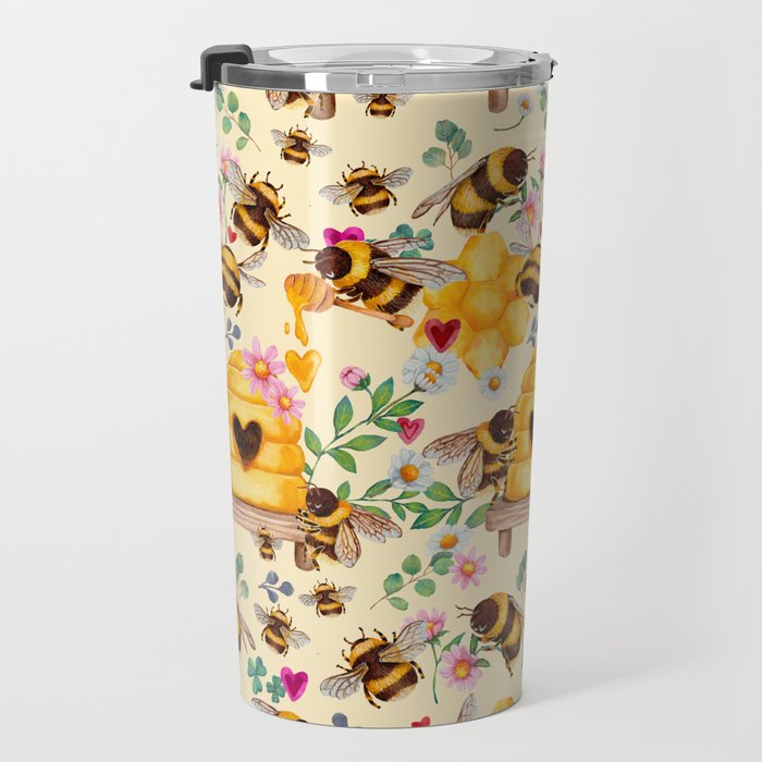 Bees with Flowers and Honey Travel Mug Gallery Image 3