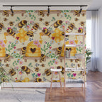 Bees with Flowers and Honey Wall Mural Gallery Image 1