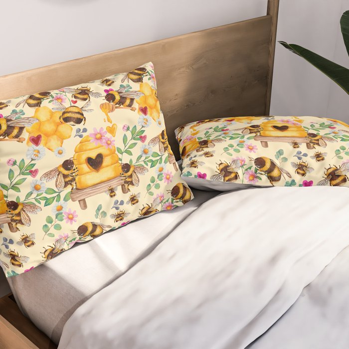 Bees with Flowers and Honey Pillow Sham Gallery Image 2