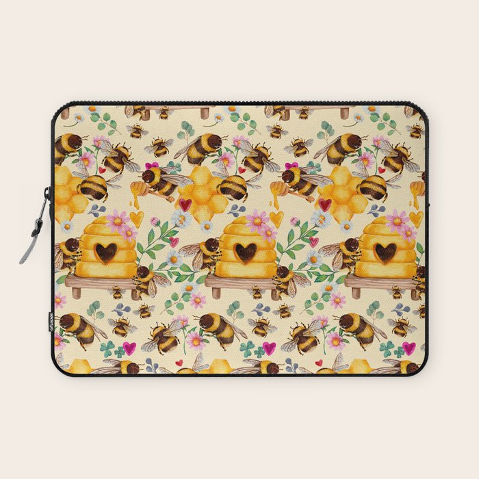 Bees with Flowers and Honey Laptop Sleeve Gallery Image 1