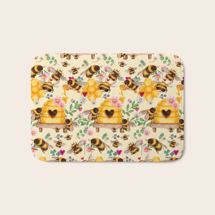 Bees with Flowers and Honey Bath Mat Gallery Image 1