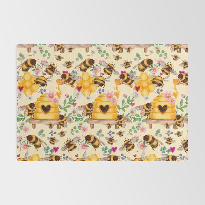 Bees with Flowers and Honey Rug Gallery Image 2