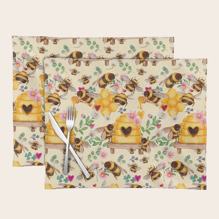 Bees with Flowers and Honey Placemat Gallery Image 1