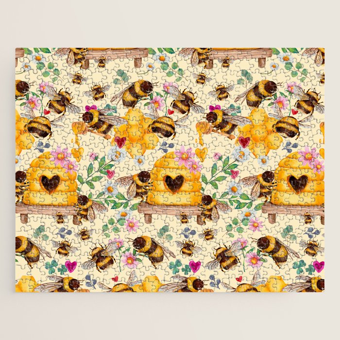 Bees with Flowers and Honey Jigsaw Puzzle Gallery Image 1
