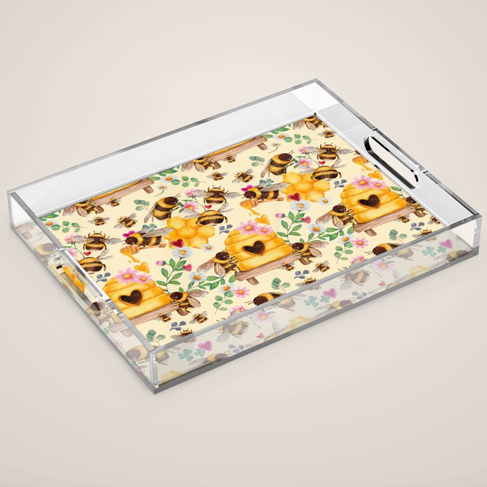 Bees with Flowers and Honey Acrylic Tray Gallery Image 1